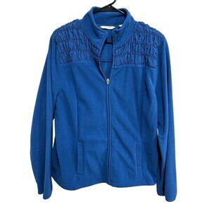Liz Claiborne New York Womens Blue Fleece Full Zip Jacket Ruched Shoulder Sz XL